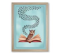 Owl and the Flying Words Modern Framed Wall Art Print A1 (84.1×59.4cm) Oak, Wall Decor for Living Room, Bedroom, Office & Home, Ready to Hang, Art Gift
