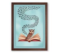 Owl and the Flying Words Modern Framed Wall Art Print A1 (84.1×59.4cm) Walnut, Wall Decor for Living Room, Bedroom, Office & Home, Ready to Hang, Art Gift