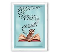 Owl and the Flying Words Modern Framed Wall Art Print A2 (59.4×42cm) White, Wall Decor for Living Room, Bedroom, Office & Home, Ready to Hang, Art Gift