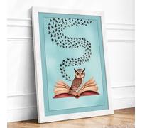 Owl and the Flying Words Modern Framed Wall Art Print A3 (42×29.7cm) White, Wall Decor for Living Room, Bedroom, Office & Home, Ready to Hang, Art Gift