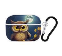 Owl and Yellow Moon AirPods Pro Case Cover with Keychain Ring PC Hard Shell Protective Case for AirPods Pro 2nd for Women Men Generation Easy Open Full Drop Protection Cover White-Style