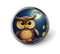 Owl And Yellow Moon Round Badge Cute Enamel Lapel Pin Brooches Button Pin Personalized Clothing Decoration Unisex Badge Holder Hats Bags Shirts Decor