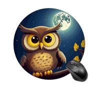 Owl and Yellow Moon Round Mouse Pad Smooth Glide Gaming Mousepad Extra Density Portable Comfortable Mouse Mat for Desk, Home, Office 7.8x7.8 Inches
