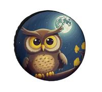 Owl and Yellow Moon Tire Covers Waterproof Anti UV Tire Cover 24inch Single Axle Wheel Covers for RV Truck SUV Trailer Universal for All Seasons