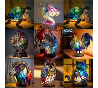 (Owl) Animal Table Lamp Series Dyed Resin Elephant Lamp Desktop Lion Night Light Fun Sea Turtle Table Night Light, 3d Stained Resin Animal Night Light Lamp