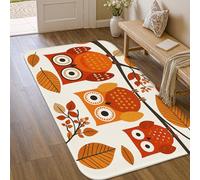 Owl Area Rug, Autumn Fanciful Leaf Branch Fall Orange Non-Slip Edge Binding Doormat Throw Rug Rectangle Bathroom Doorway Entryway Bedside Decor 3' X 5'