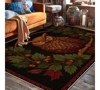 Owl Area Rug, Autumn Nature Leaves Acorns Fall Brown Low Pile Carpets Fade Resistant Home Aesthetic Rugs for Living Room Bedroom Classroom College Dorm Decor 5' X 7'