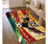 Owl Area Rug, Modern Playful Soccer Ball Colorful Splashes None Yellow Non-Slip Edge Binding Doormat Throw Rug Rectangle Entryway Bathroom Laundry Room Decor 3' X 5'