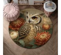 Owl Area Rug, Realistic Nature Chrysanthemum Leaves Fall Orange Low Pile Foam Doormat Home Accents Rug Fade Resistant Entryway Bathroom Kitchen Doorway Decor 4' X 4'