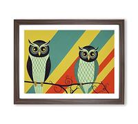 Owl Art Deco Abstract Framed Print | A3 Walnut Framed Wall Art | Ready to Hang | Art Deco Animal Picture | Living Room Bedroom Lounge Office