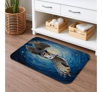 Owl Art Quick Dry Bath Mat, Night Sky Swirl Pattern Absorbent Non Slip Shower Mat, Artistic Memory Foam Washable Bath Rugs for Bathroom Toilet Restroom Decorative 16x24 Inch