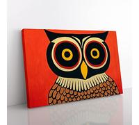 Owl Art Retro Vol.2 Abstract Canvas Wall Art Print Ready to Hang, Framed Picture for Living Room Bedroom Home Office Décor, 76x50 cm (30x20 Inch)