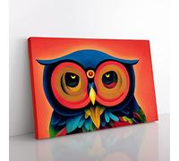 Owl Art Retro Vol.3 Abstract Canvas Wall Art Print Ready to Hang, Framed Picture for Living Room Bedroom Home Office Décor, 50x35 cm (20x14 Inch)