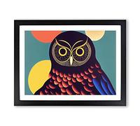 Owl Art Retro Vol.4 Abstract Framed Print | A2 Black Framed Wall Art | Ready to Hang | Retro Animal Picture | Living Room Bedroom Lounge Office