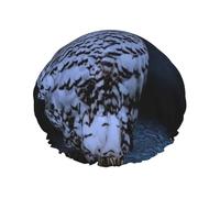 Owl At Night Printed Double-Layer Shower Cap, Reusable Shower Cap, Suitable For Various Hair Lengths