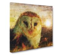 Owl At Sunset Canvas Print | Gallery Wrapped 30mm Frame Wall Art | 14x14 inches | Ready to Hang | Modern Animals Picture | Living Room Bedroom Lounge Office
