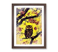 Owl At Sunset Framed Print | A2 Walnut Framed Wall Art | Ready to Hang | Modern Animal Picture | Living Room Bedroom Lounge Office