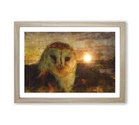 Owl at Sunset Painting Framed Print | A2 Oak Framed Wall Art | Ready to Hang | Modern Animal Picture | Living Room Bedroom Lounge Office