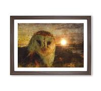 Owl at Sunset Painting Framed Print | A2 Walnut Framed Wall Art | Ready to Hang | Modern Animal Picture | Living Room Bedroom Lounge Office