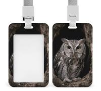 Owl at The Cave Entrance Badge Holder with Lanyards Retractable Vertical Plastic Id Badge Holder Name Key Card Holders Case for Teacher Nurse Doctor Office Gift for Coworkers