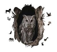 Owl at The Cave Entrance Personalized Jigsaw Puzzles, 141 Pcs Wooden Jigsaw Puzzle Tiger Head Shape Puzzle Gift
