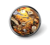 Owl Autumn Snowy Owls Winter Tree Round Aluminum Alloy Pin Badge, Decorative Brooch for Jackets, Backpacks, Hats, Shirts, Stylish Metal Lapel Pin Accessory for Men Women 1in