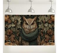 Owl Autumn Wall Backdrop, Artful Nature Photography Background, Cozy Fall Decor, Woodland Theme Party Supplies for Thanksgiving Halloween Celebrations 71x43 Inch
