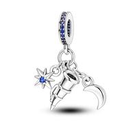 Owl Axolotl Mary Jesus Bible ADHD Cat Dog Potter Mouse Charm Bead Pendant 925 Sterling Silver Compatible With Pandora Charm Moments Bracelet (Stragazing Telescope Arabic Star Moon)