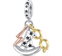 Owl Axolotl Mary Jesus Bible ADHD Cat Dog Potter Mouse Charm Bead Pendant 925 Sterling Silver Compatible With Pandora Charm Moments Bracelet (Wizzard Harry Gandalf Magic Hat Lightning Bolt Glasses)