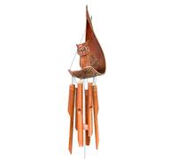 Owl Bamboo Wind Chime - Palm Leaf Garden Handmade Hanging Accessory Fairtrade Natural Wooden Carved Wood Yard