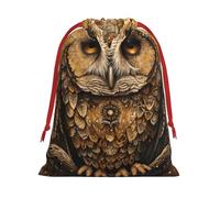 Owl Beliefs Print Christmas Drawstring Gift Bags, Xmas Holiday Fabric Gift Wrapping Bag For Party, Size-L