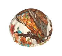 (Owl Beliefs) Print Double Layer Waterproof Shower Cap for Long Hair - Reusable Bath Hair Protection with Elastic Band for Women Travel.
