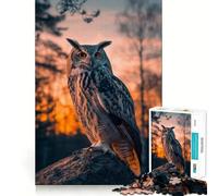 Owl Bird Sunset Animal Hard Jigsaw Puzzle for Adults 1000 Pieces Smart Game Home Enjoy Image Assembly Festive Gift (38x52cm)