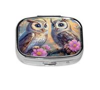 Owl Birds Flower Branch Floral Pattern Pill Case Pill Box Travel Pill Organizer Small Square Medicine Box for Purse & Pocket Gifts