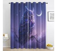 Owl Blackout Curtains, Purple Bird Moon Starry Sky Dreamy Eyelet Curtain, Living Room Bedroom Home Decor Polyester Window Curtains & Drapes, 42 x 63 Inch Drape 2 Panels