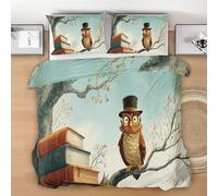 Owl Book Duvet Cover Set Cot Bed for Kids Boys Girls, Cute Owl Bedding Set Junior 120x150 cm, Breathable Hypoallergenic Soft Reversible Toddler Duvet with 1 Pillowcase