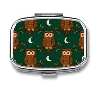 Owl Branch Pill Box Travel Pill Organizer 2-Compartment with Mirror Design Portable Square Medicine Case for Vitamins, Jewelry & Essentials Durable Pocket Pillcase for Purse, Camping
