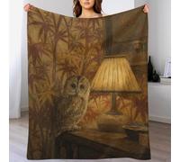 Owl by Lampshade Throw Blanket Night Bird Warm Flannel Reading Nook
