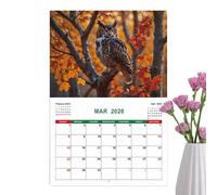 Owl Calendar 2026 - Wall Hanging, Large Design, January to December, Lined Blocks for Easy Appointment Management, Calendar for Home, School, Workplace, Gym, Annual Scale