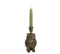 Owl Candlestick Holder 8x17x12cm Antique Gold Textured Resin Bird Taper Candle Ornament