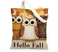 Owl Canvas Tote Bags, Cute Animal Pattern Reusable Shopping Bags, Autumn Rustic Lightweight Washable Shoulder Strap Canvas Bags for Gym Outdoor Travel Beach Picnic 13x15 Inch