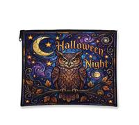 Owl Canvas with Zipper, Fanciful Artistic Moon Stars Halloween Violet Portable with Zipper Small Makeup Pouch for Travel, Bathroom, Vanity, Purse Storage and Gifts 7x9 Inch