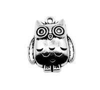 Owl Charms For Macrame Accessories, 21x25mm, Antique Silver Color, 5 Pieces