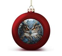 Owl Christmas Ball Ornaments - Red Shatterproof Plastic Vintage Rustic Xmas Tree Decorations Pendant for Family Holiday Wedding Party Xmas Hanging Decoration