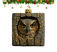 Owl Christmas Tree Decorations 2D Acrylic Rustic Realistic Bark Design Owl | Forest Animal Christmas Tree Decor for Wall, Door, Window, Fireplace, Room Display, Entryway, Mantel