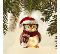Owl Christmas Tree Decorations, Rustic Woodland Animal Hanging Ornaments with Raccoon, Squirrel, Hedgehog and Bird Designs for Home and Tree Décor Creating a Cosy Festive Atmosphere(B)