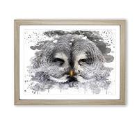 Owl Closing Eyes V3 Modern Framed Print | A4 Oak Framed Wall Art | Ready to Hang | Modern Animal Picture | Living Room Bedroom Lounge Office