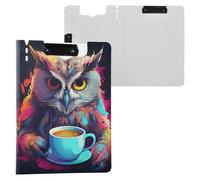 Owl Coffee Clipboard a4 Clip Board Foldover Document Folder Files for Paperwork with Clips Lightweight Plastic