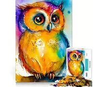 Owl Color Cute Watercolor Jigsaw 1000 Pieces for Adults Cognitive Toy Bonding Time Pattern Assembly Santa Wish Item (38x52cm)