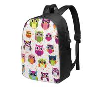 Owl Colorful Laptop Backpack Cute Travel Backpack 17inch Water Resistant Carry on Rucksack with USB Charging Port College Bookbag School Work Bag for Women Men